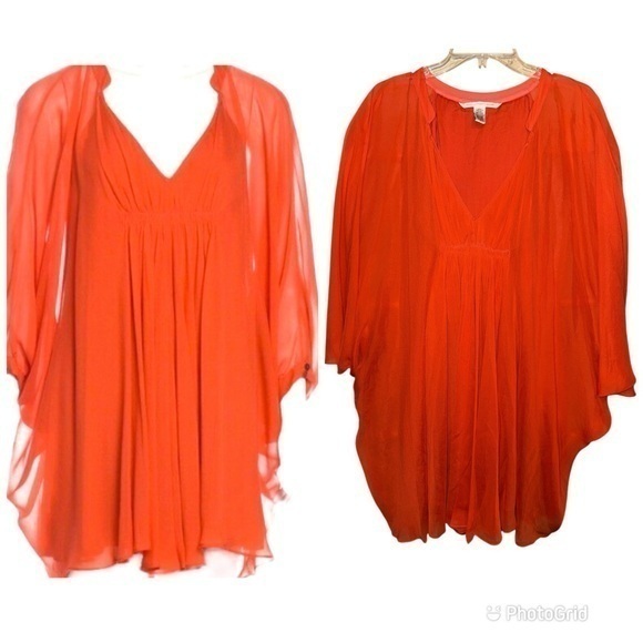 Dvf Silk Orange Flowy Butterfly Winged Dress. Size 10